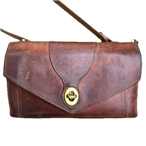 Vintage J.W. Hulme Co Brown Leather Turn Lock Bag Crossbody Purse